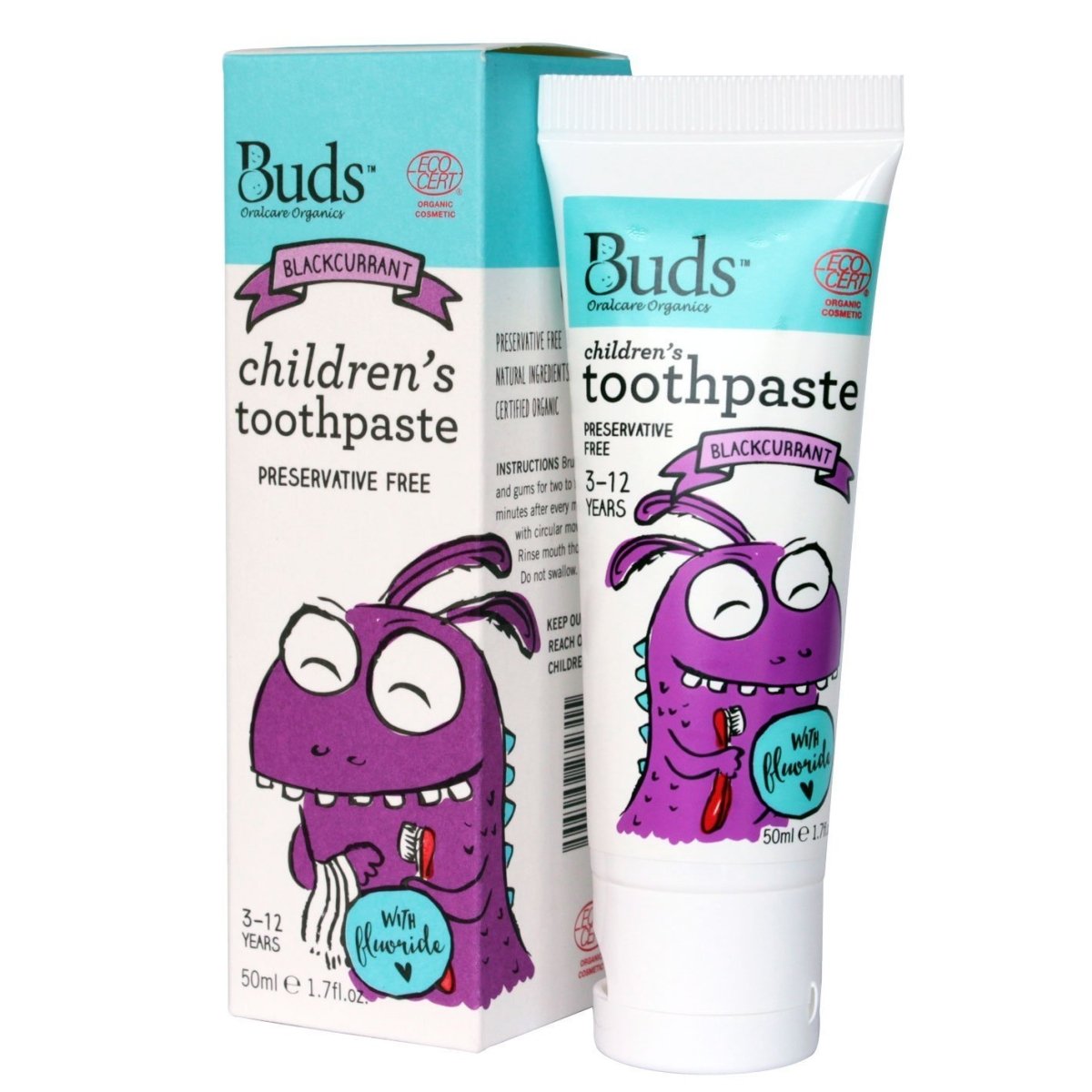 BUDS Children's Toothpaste with Fluoride 有機幼兒牙膏 (3-12歲) [50ml] - MINT Organics
