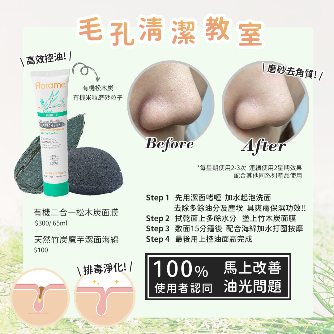 FLORAME 2-in-1 Purifying Charcoal Mask 有機二合一松木炭面膜  [65ml]